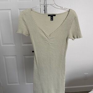 Forever 21 Ribbed Knit V-Neck Top in Light Tan
